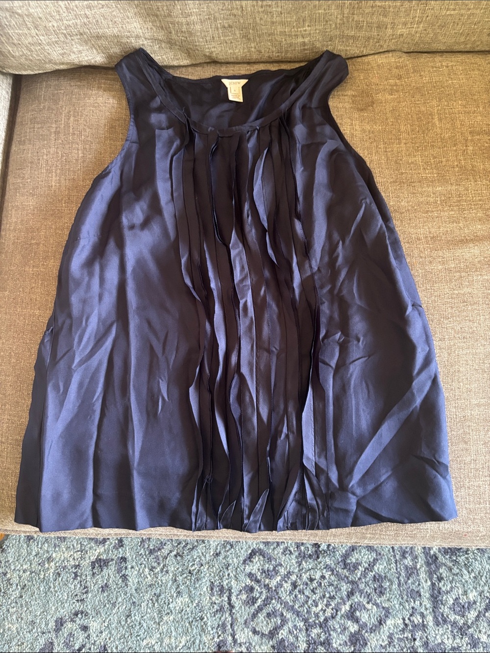 J. Crew Navy Pleated Silk Tank Top